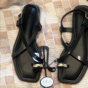 Primark Black Strappy Sandals with Gold Buckle